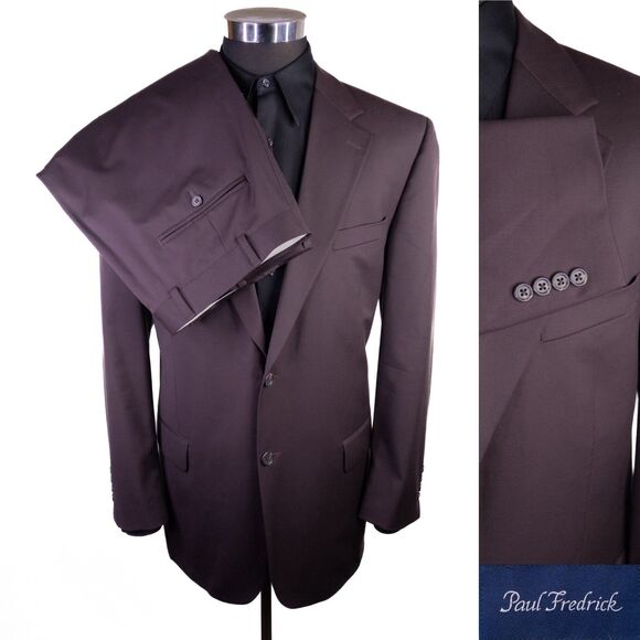 Paul Fredrick 2-Pcs Suit Brown Jacket Blazer Sz 44R Pants 38X29.5 Wool/Cashmere - Picture 1 of 16